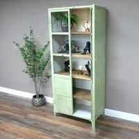 Industrial 2 Door Display Cabinet - Green, Metal