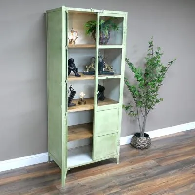 Industrial 2 Door Display Cabinet - Green, Metal