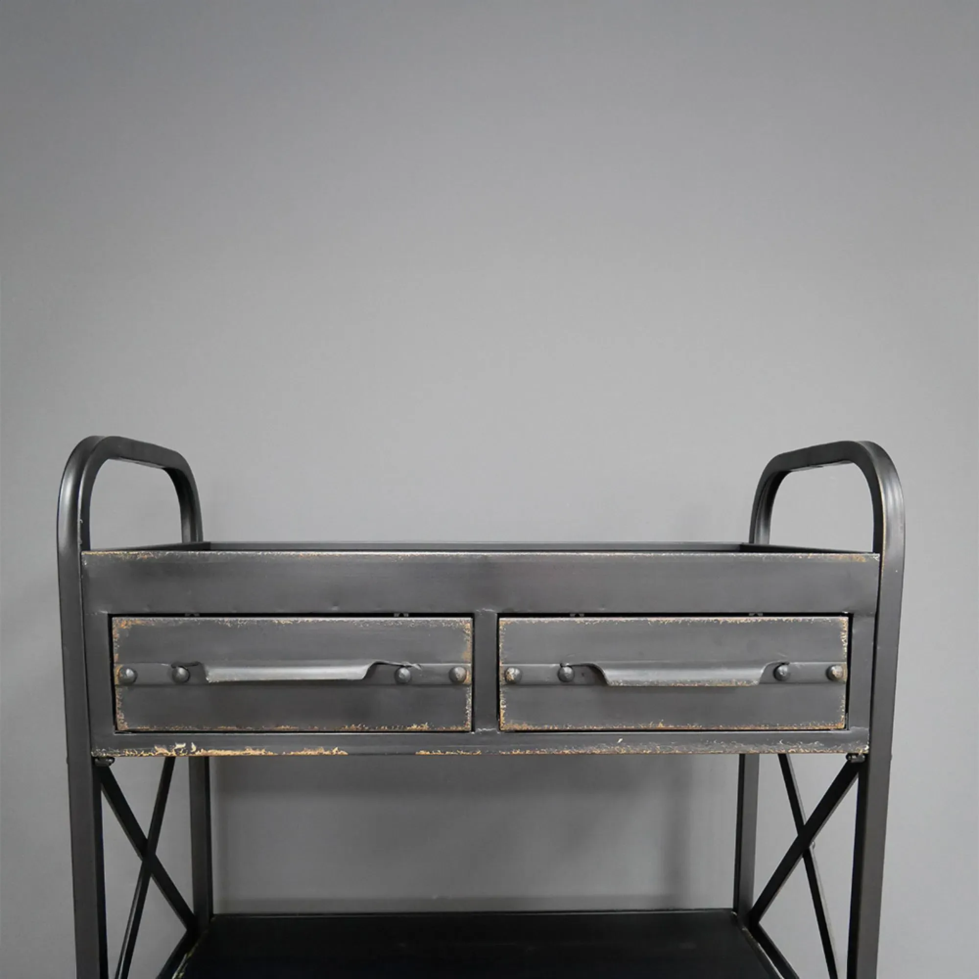 Industrial 2 Drawer Hall Table - Black Distressed