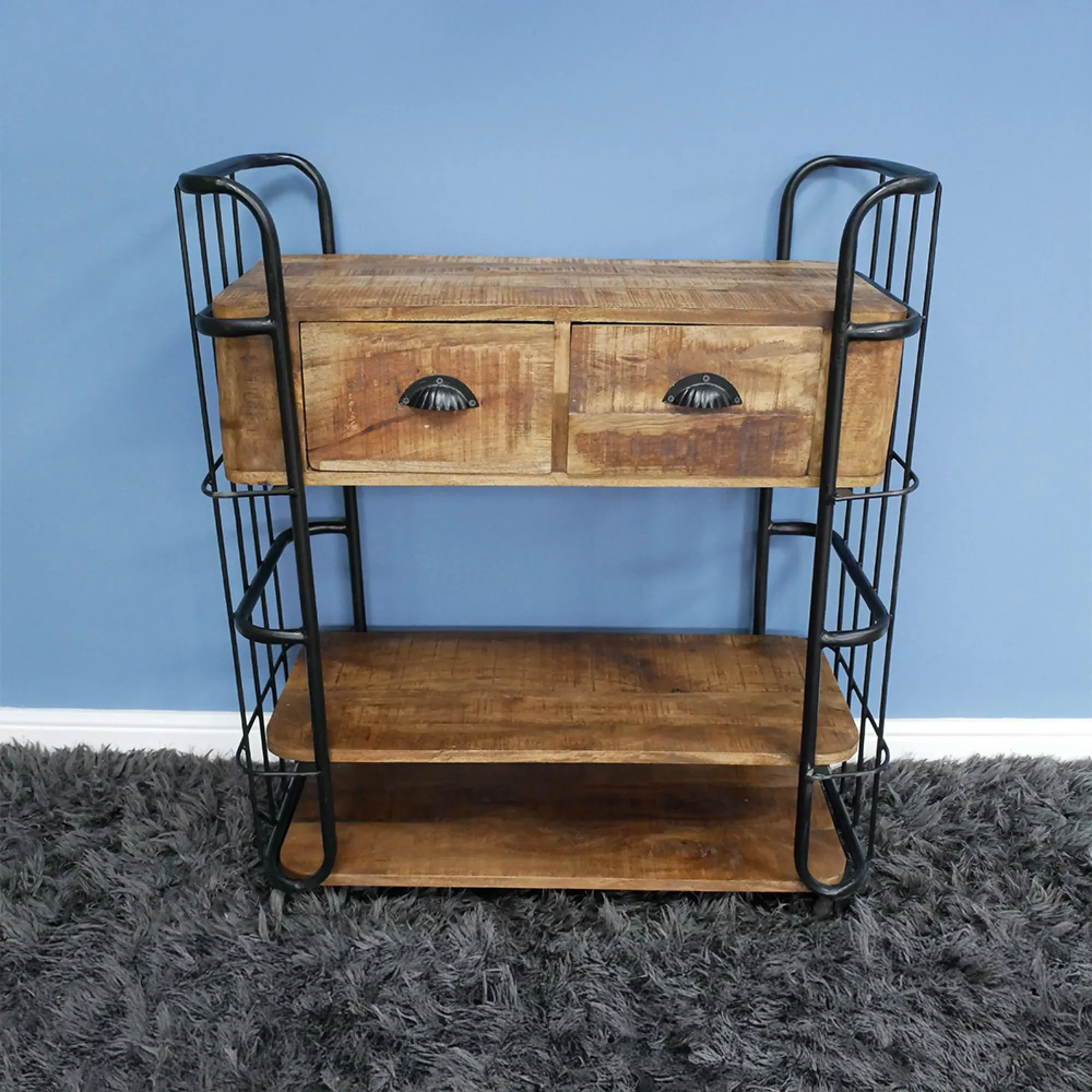 Industrial 2 Drawer Hall Table - Mango Wood