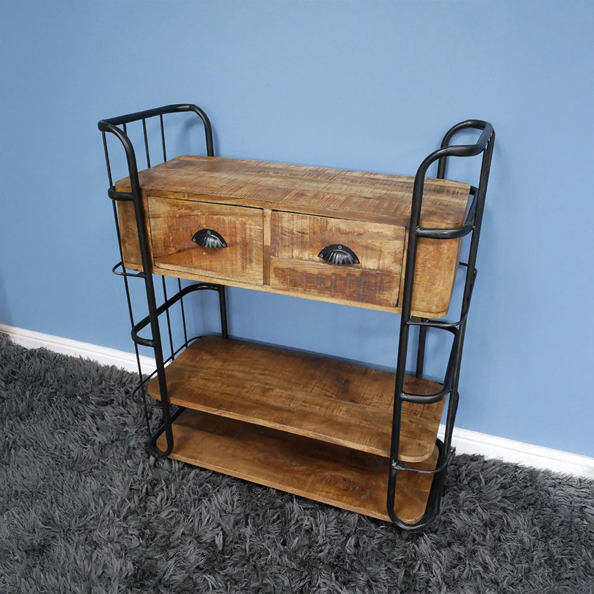 Industrial 2 Drawer Hall Table - Mango Wood