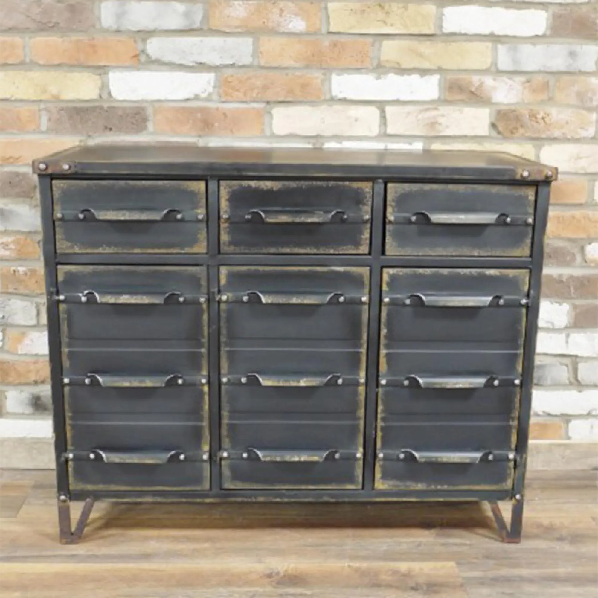 Industrial 3 Door 3 Drawer Cabinet - Distressed Black, Metal