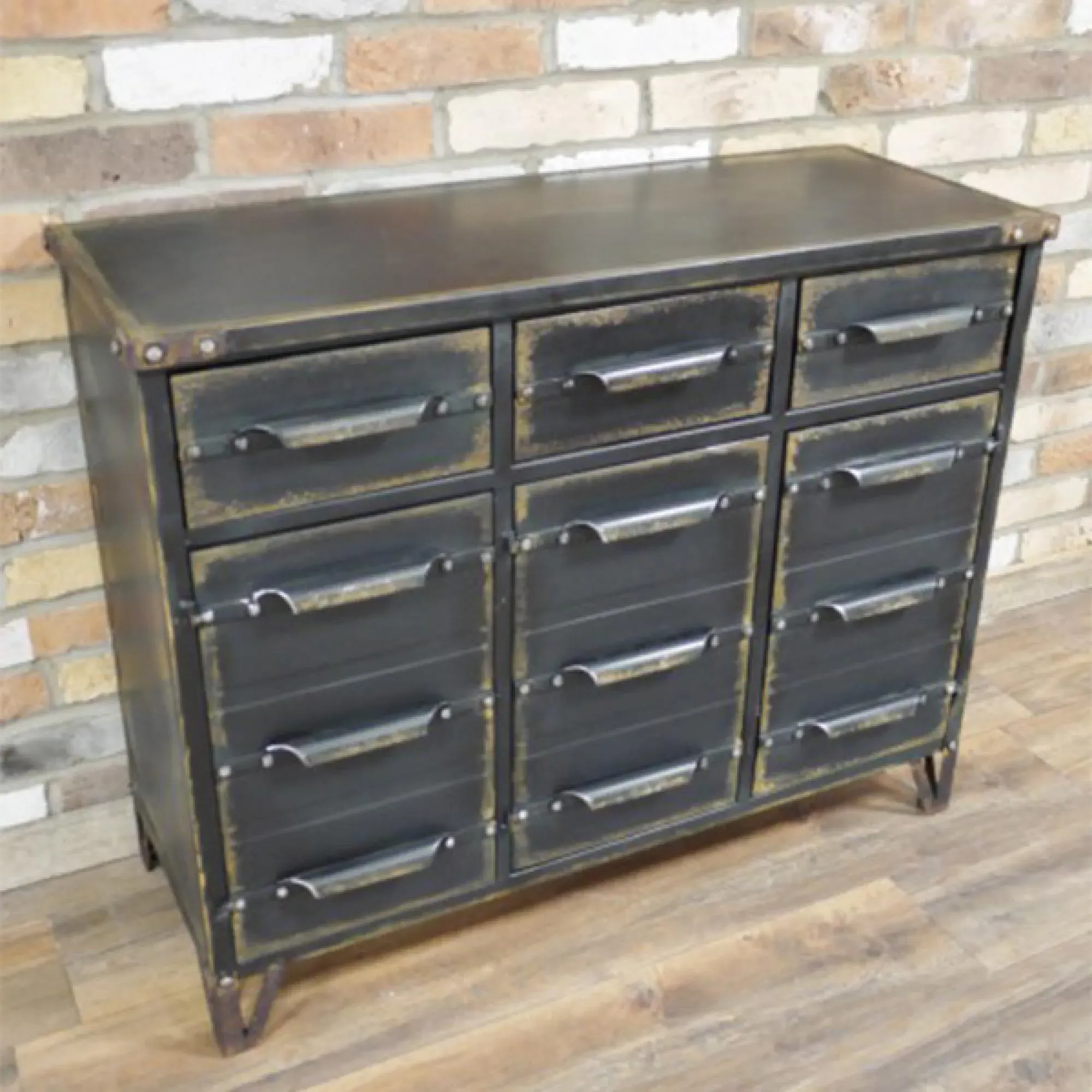 Industrial 3 Door 3 Drawer Cabinet - Distressed Black, Metal