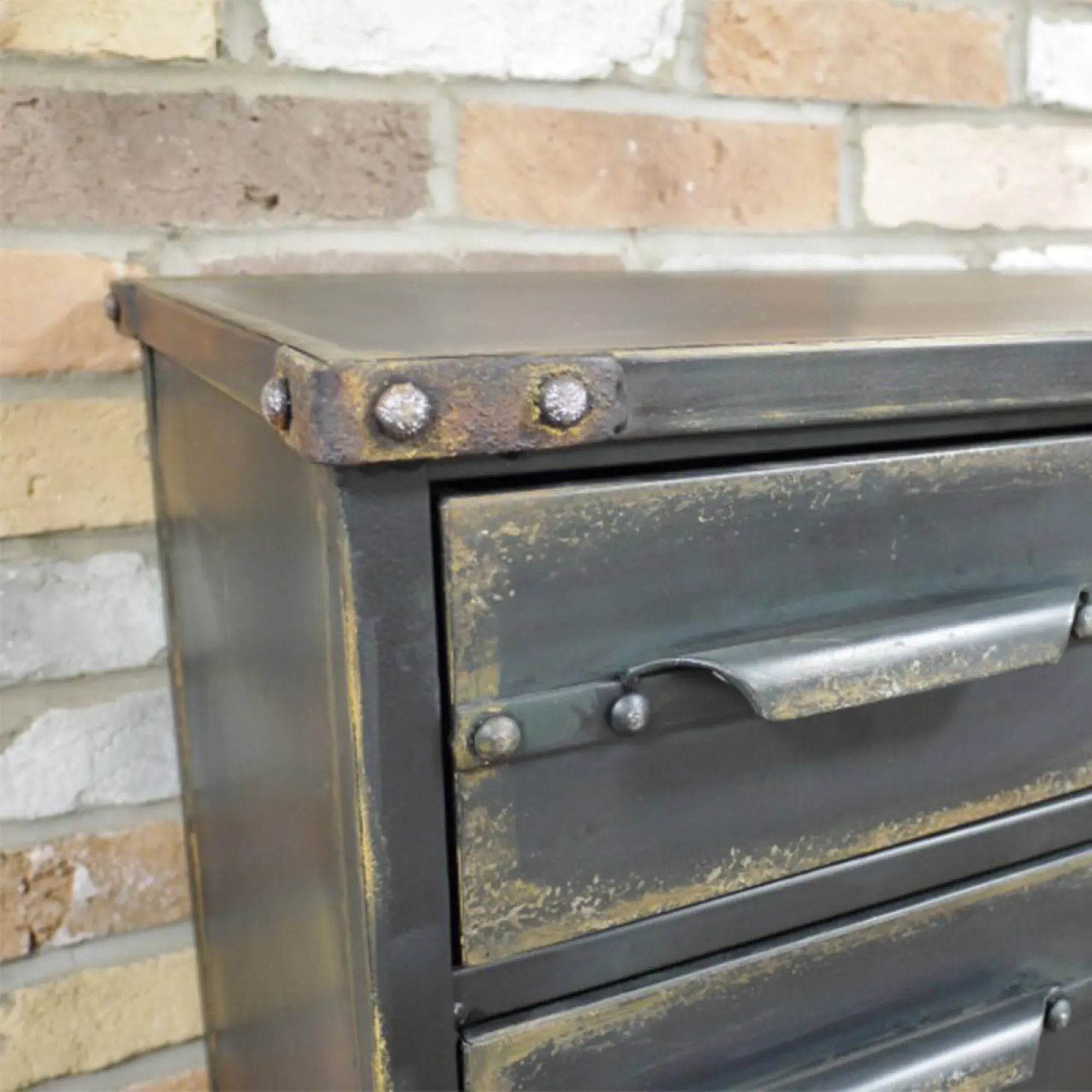 Industrial 3 Door 3 Drawer Cabinet - Distressed Black, Metal