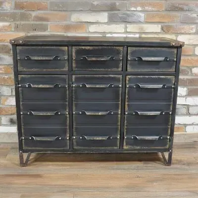 Industrial 3 Door 3 Drawer Cabinet - Distressed Black, Metal image