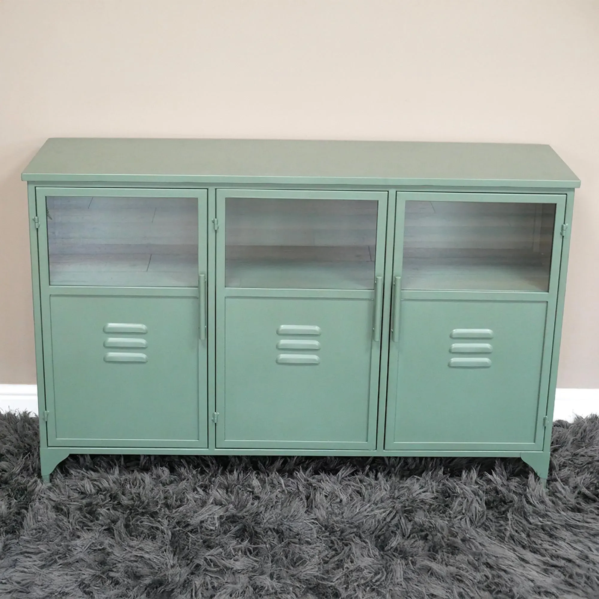 Industrial 3 Door Medium Sideboard - Green, Metal