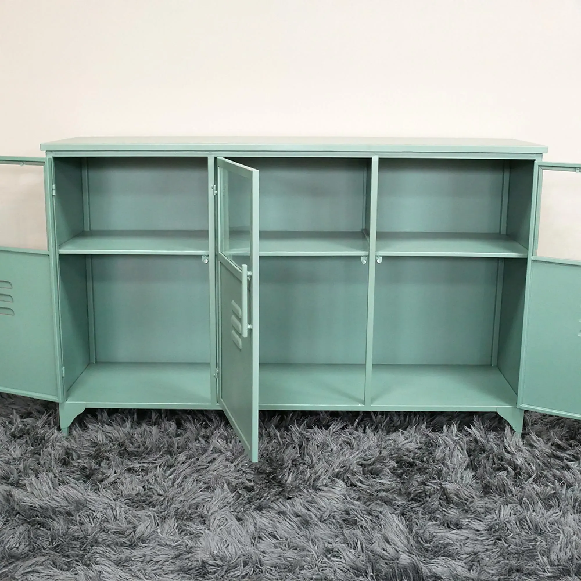 Industrial 3 Door Medium Sideboard - Green, Metal