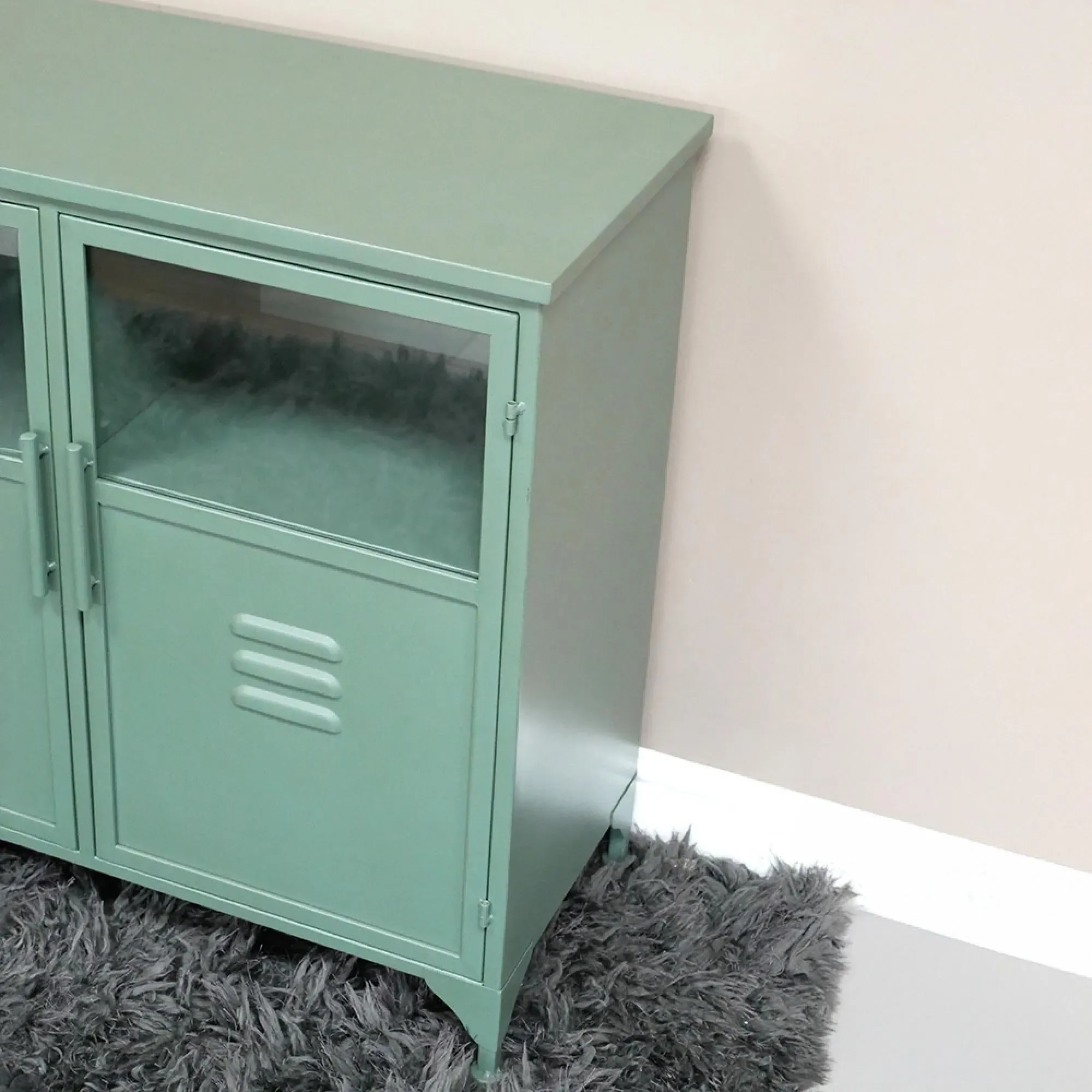 Industrial 3 Door Medium Sideboard - Green, Metal