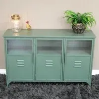 Industrial 3 Door Medium Sideboard - Green, Metal