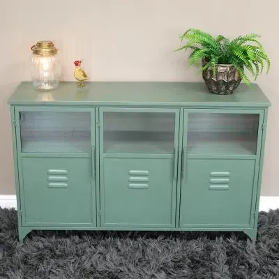 Industrial 3 Door Medium Sideboard - Green, Metal