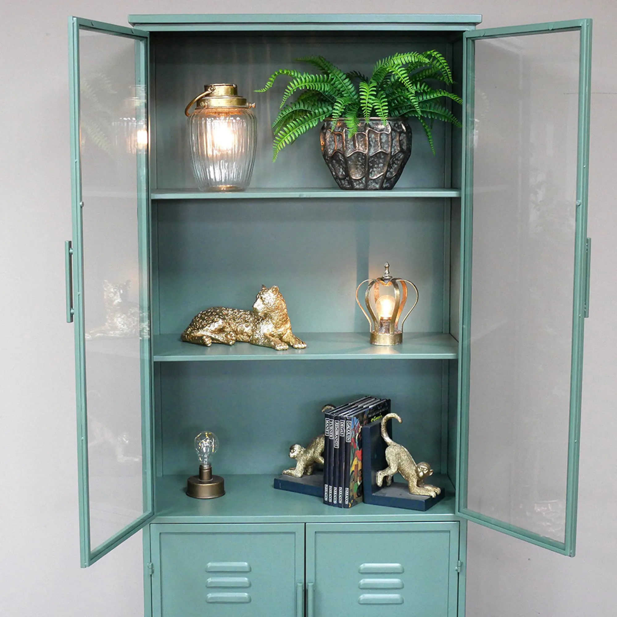 Industrial 4 Door Display Cabinet - Green, Metal