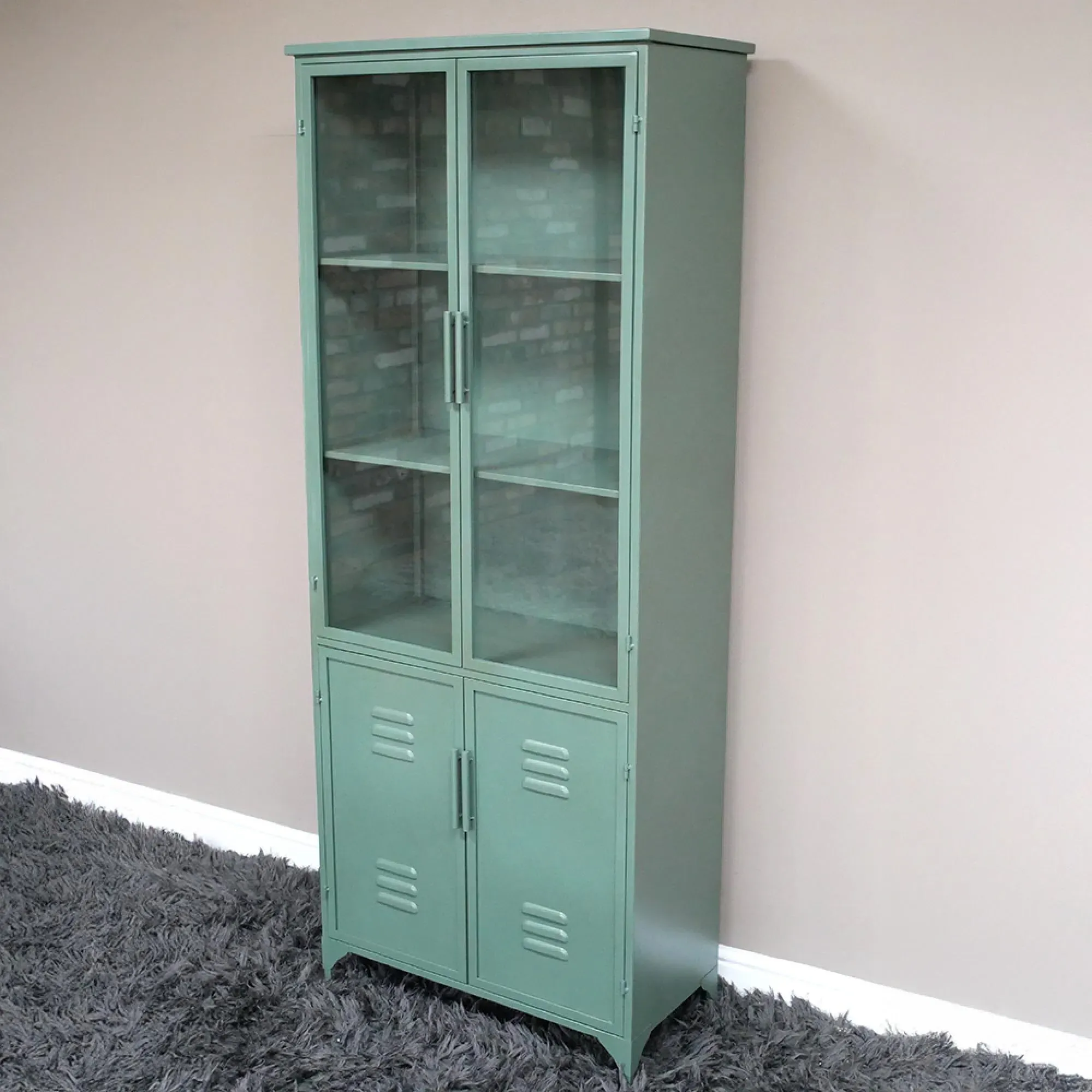 Industrial 4 Door Display Cabinet - Green, Metal