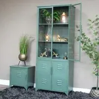 Industrial 4 Door Display Cabinet - Green, Metal