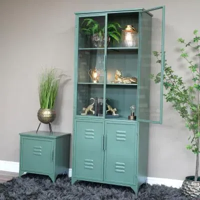 Industrial 4 Door Display Cabinet - Green, Metal