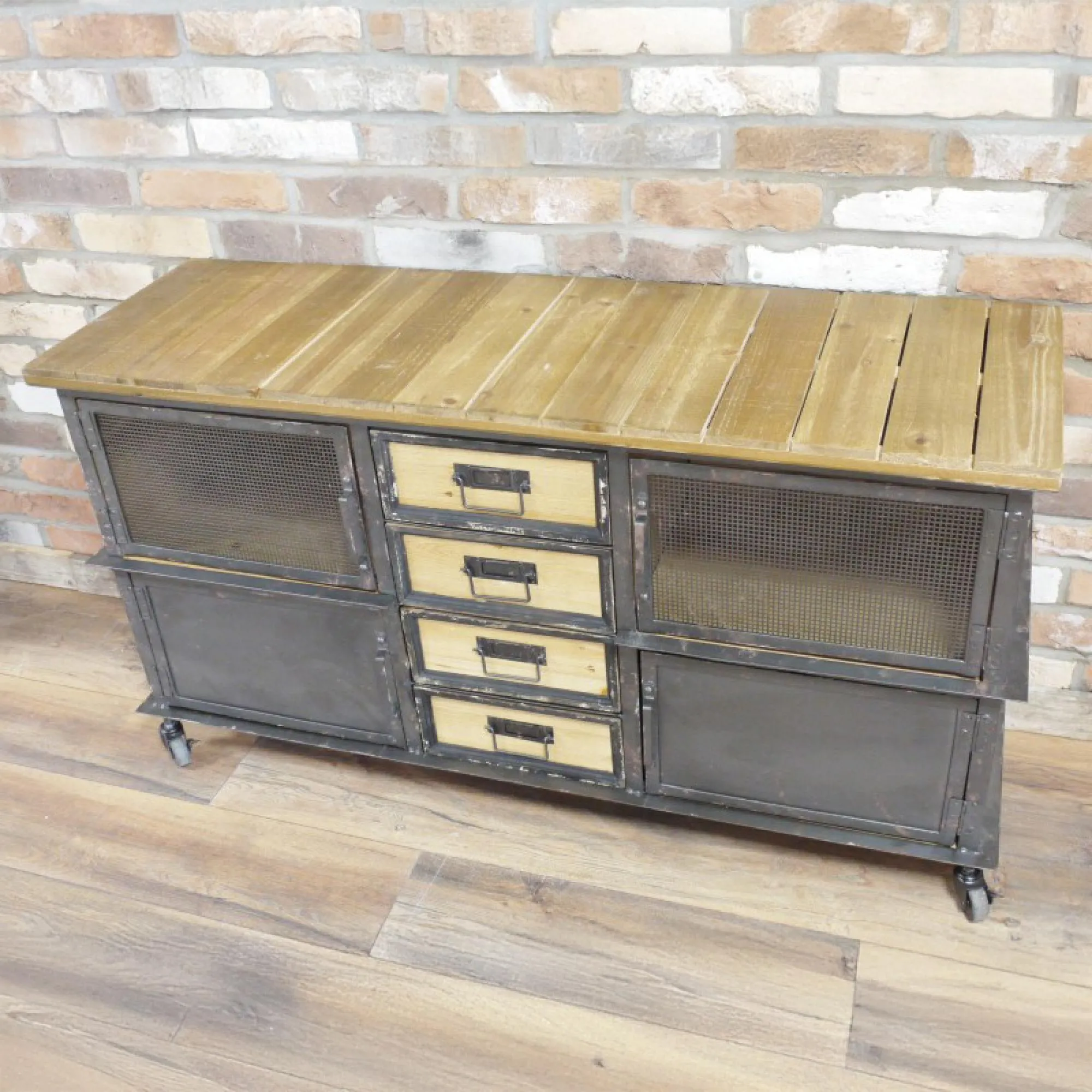Industrial 4 Door Sideboard on Wheels