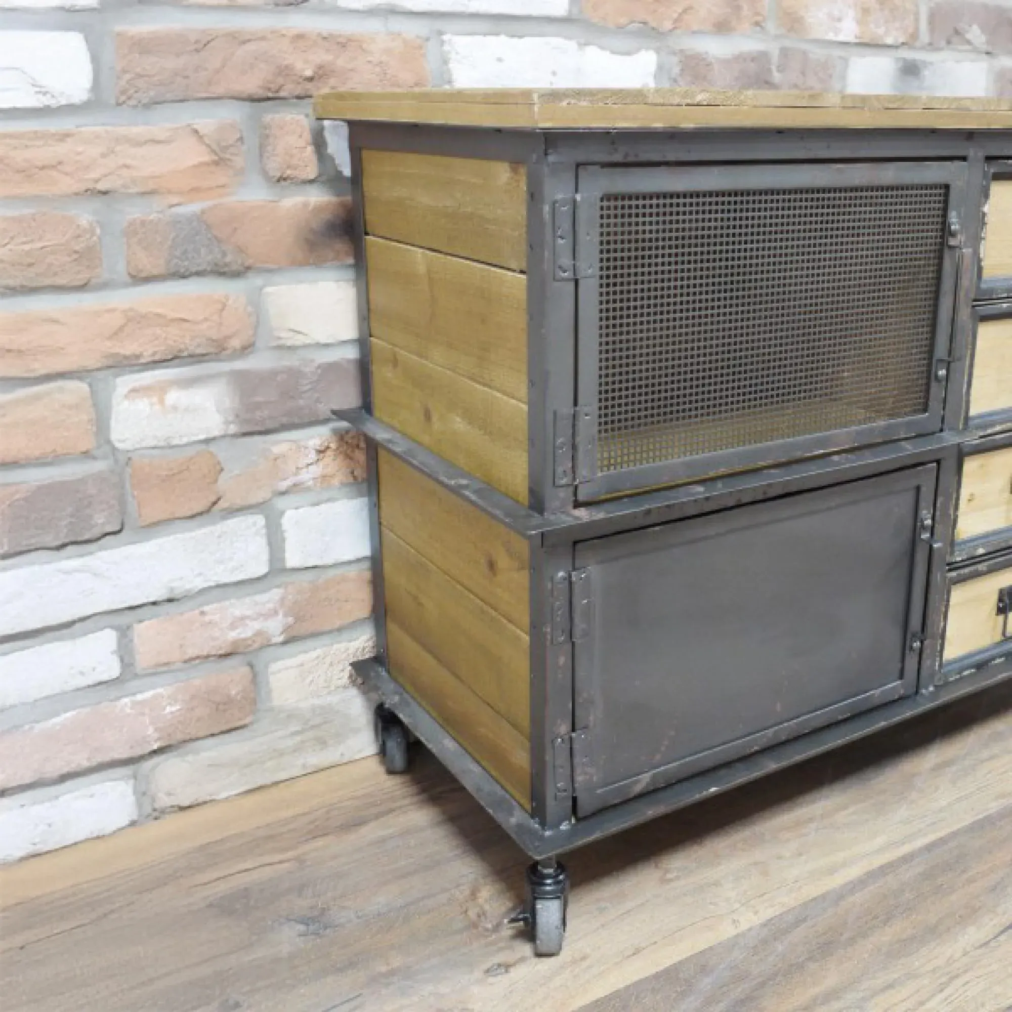 Industrial 4 Door Sideboard on Wheels