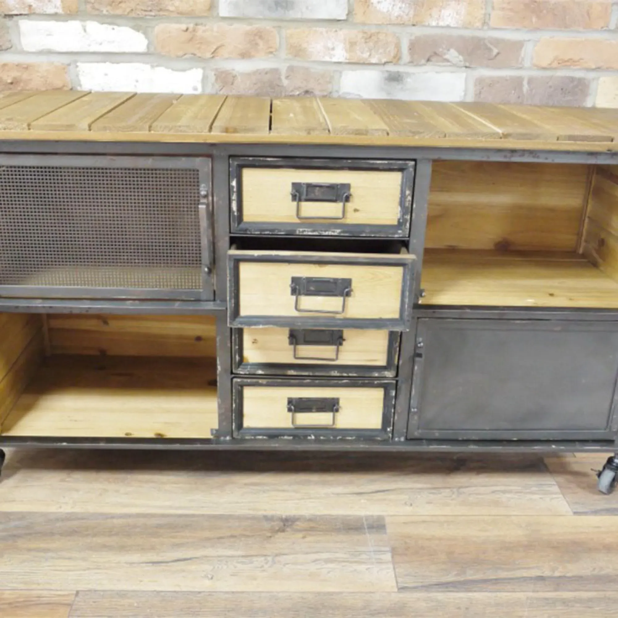 Industrial 4 Door Sideboard on Wheels