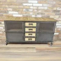 Industrial 4 Door Sideboard on Wheels