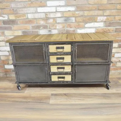 Industrial 4 Door Sideboard on Wheels image