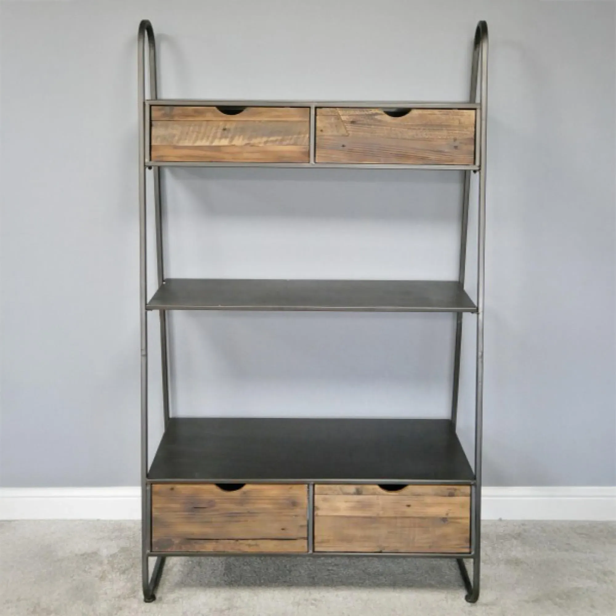 Industrial 4 Drawer Shelving Unit - Fir Wood, Metal