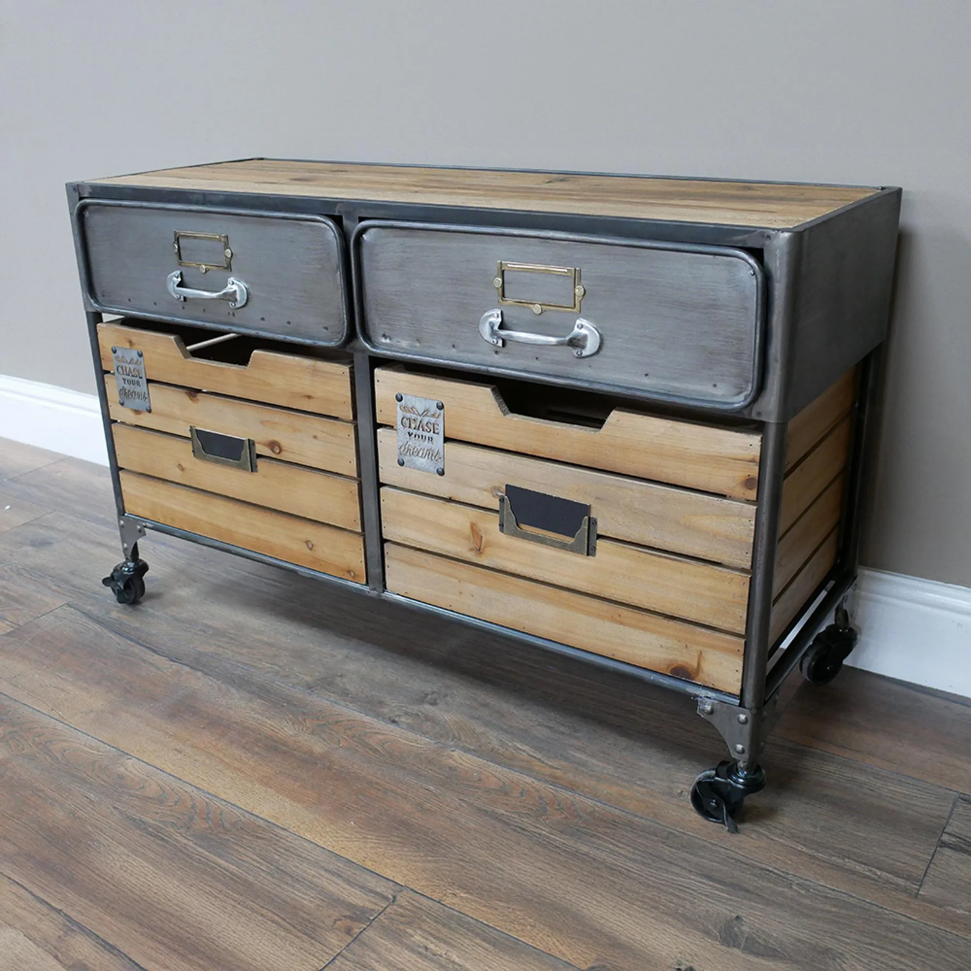 Industrial 4 Drawer Storage Cabinet - Wood, Metal