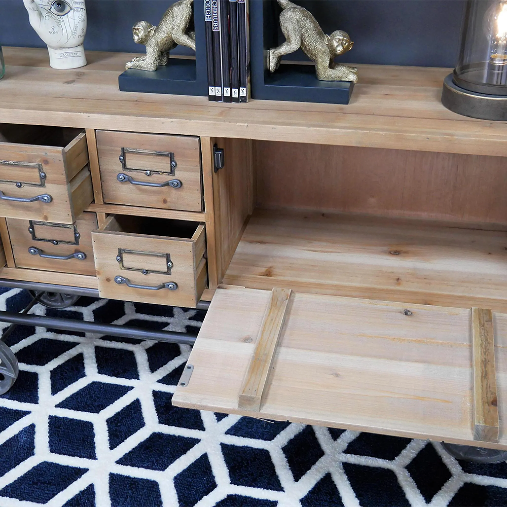 Industrial Fir Wood 1 Door 6 Drawer Storage Unit