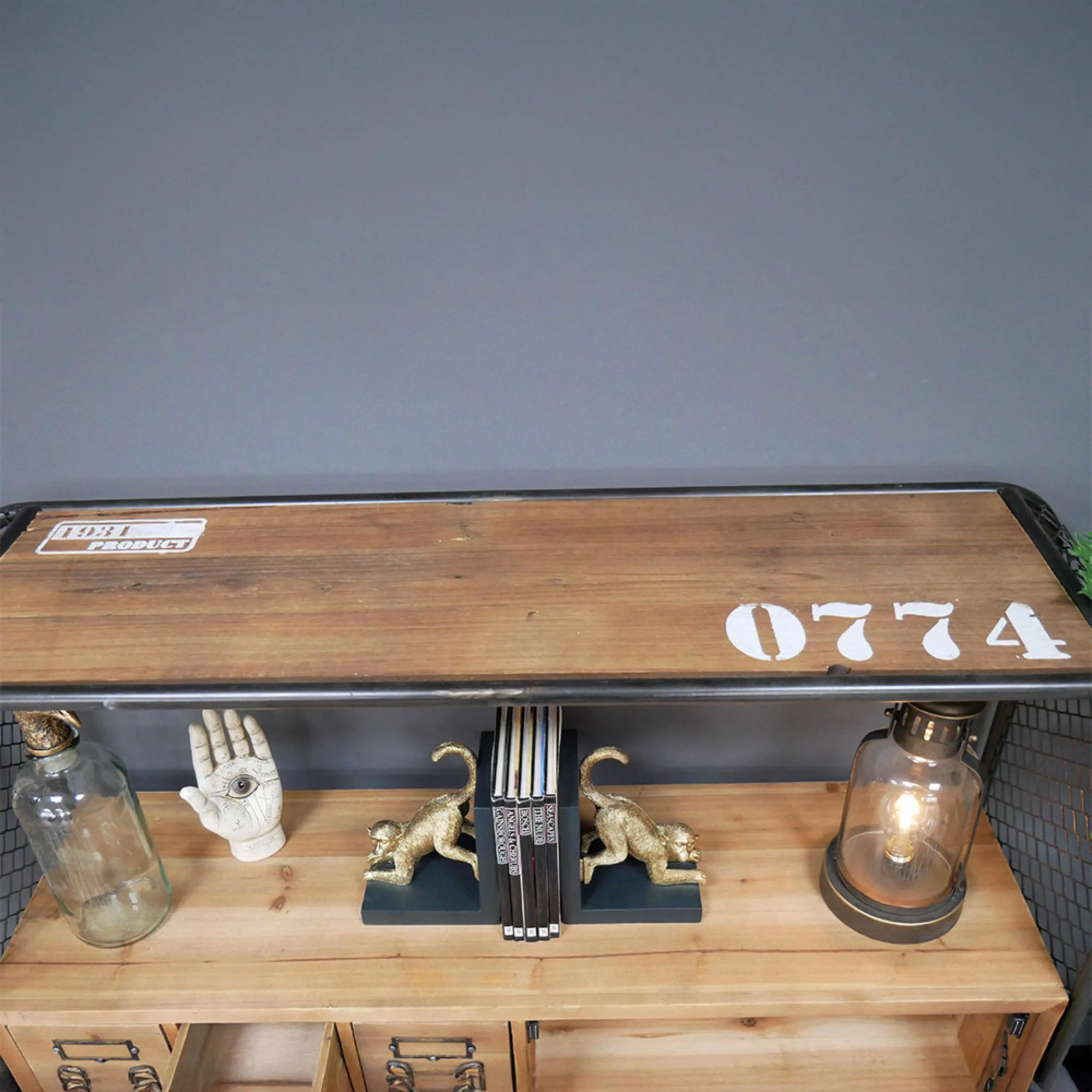 Industrial Fir Wood 1 Door 6 Drawer Storage Unit