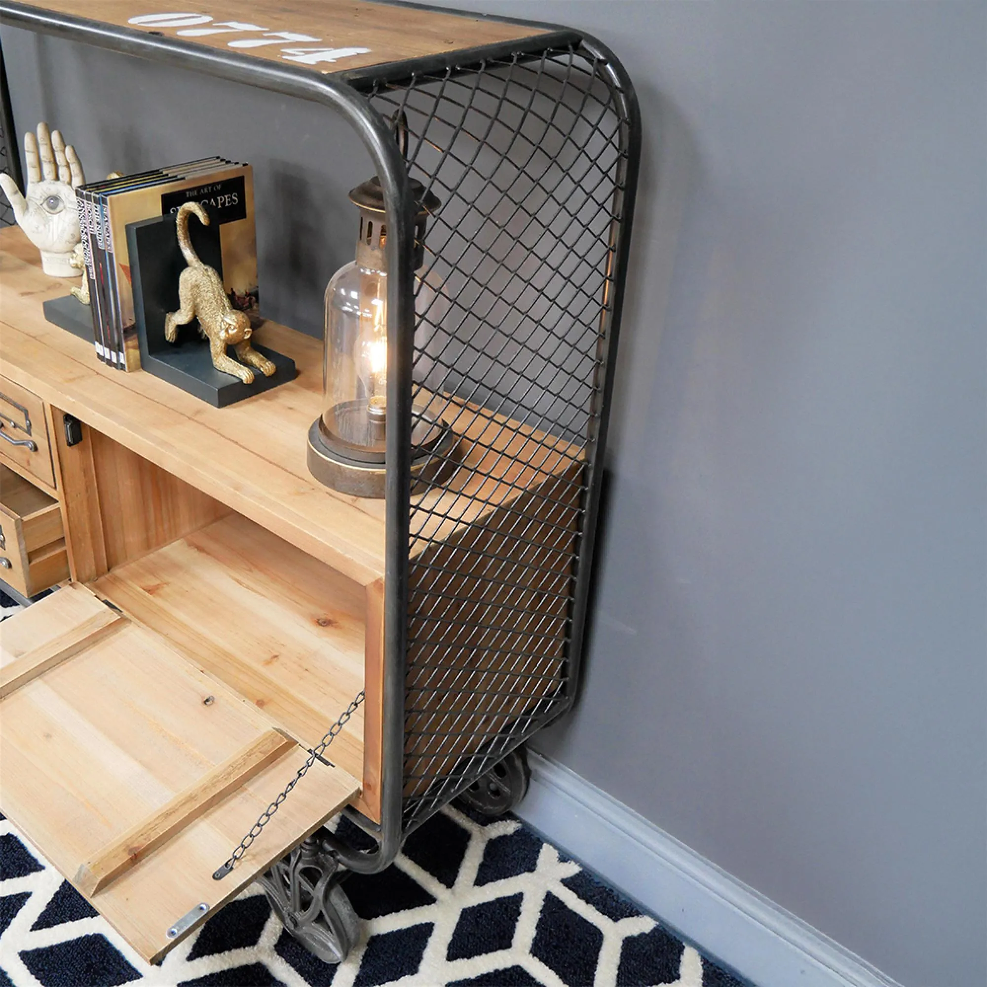 Industrial Fir Wood 1 Door 6 Drawer Storage Unit