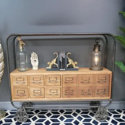 Industrial Fir Wood 1 Door 6 Drawer Storage Unit