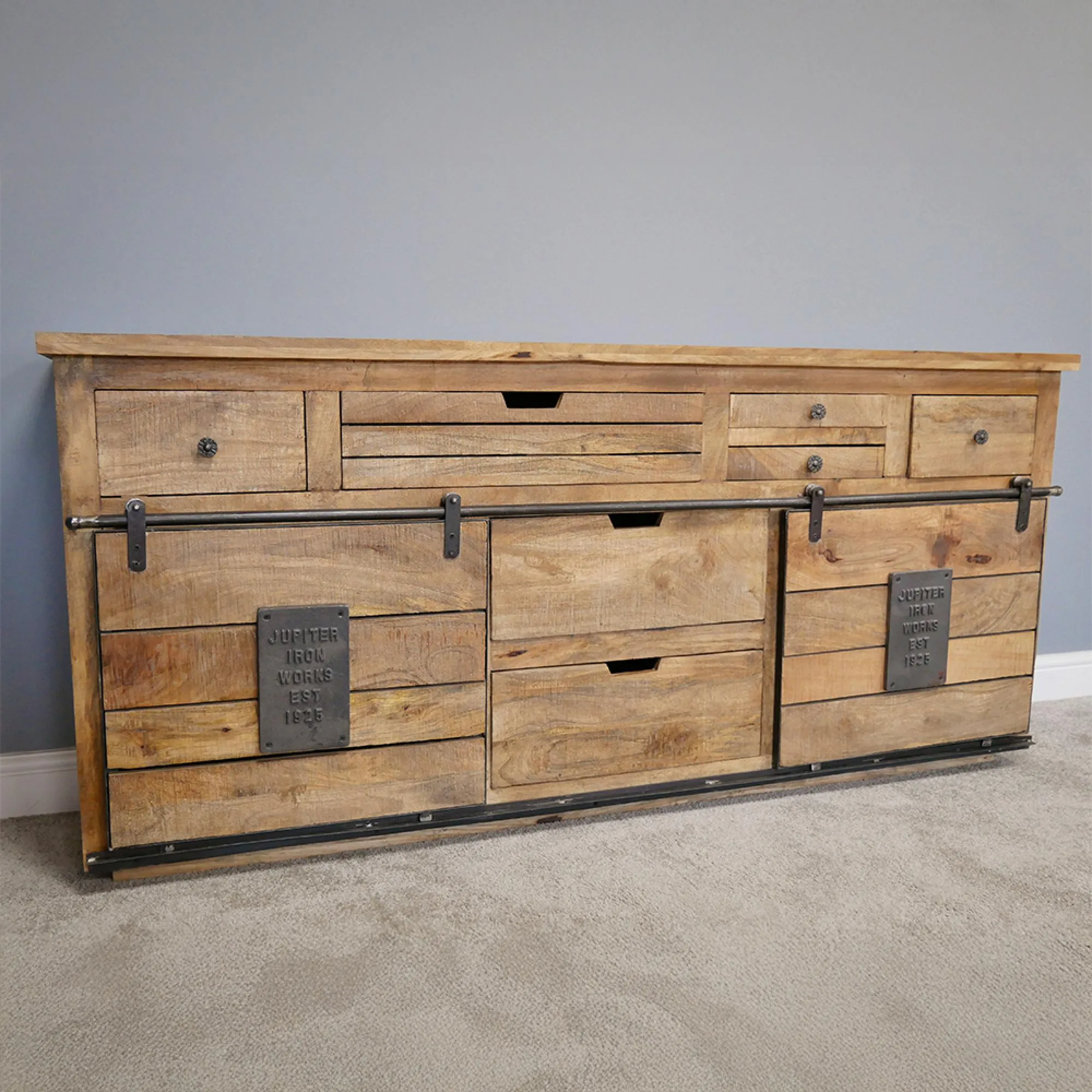Industrial Large Sideboard with Sliding Doors - Mango Wood