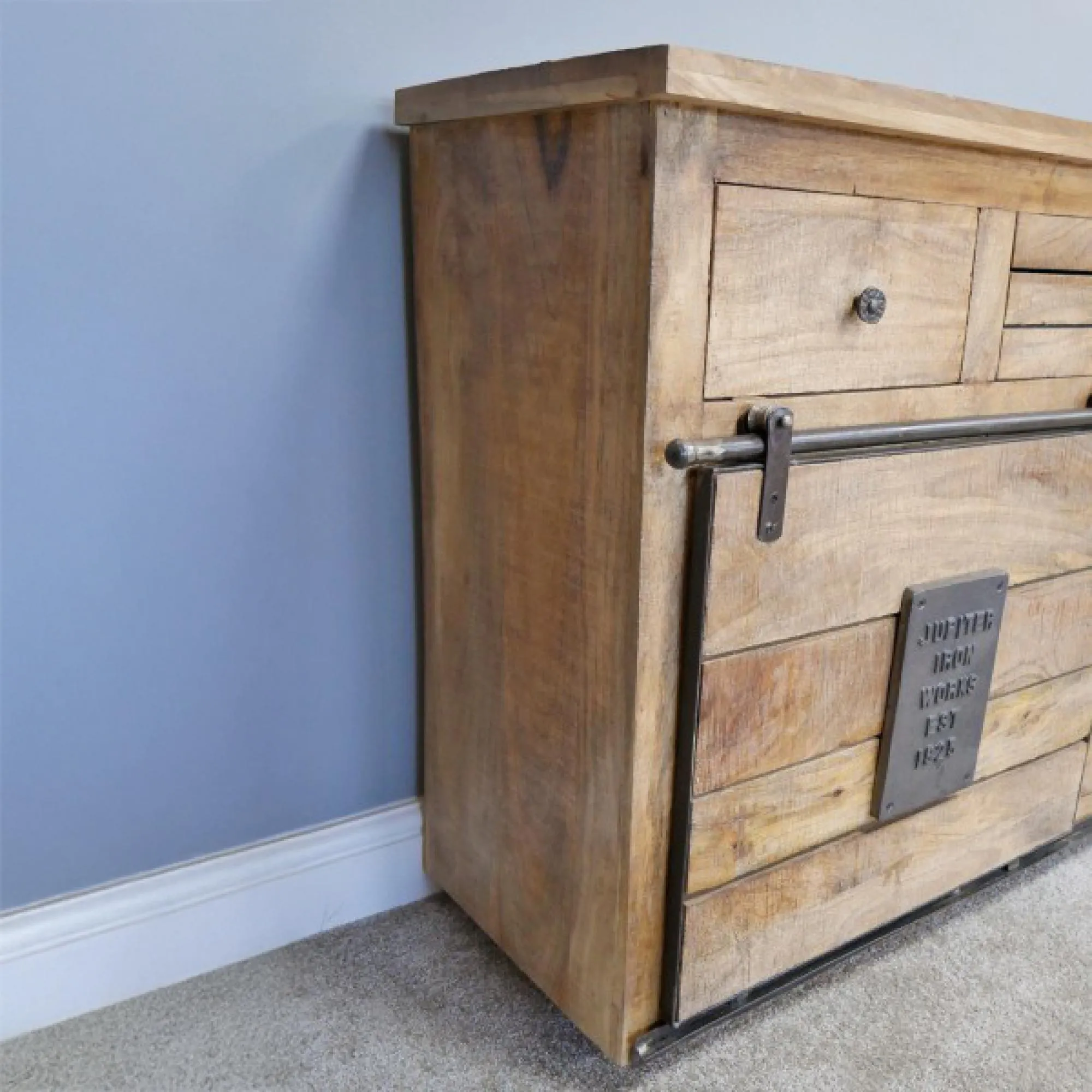 Industrial Large Sideboard with Sliding Doors - Mango Wood