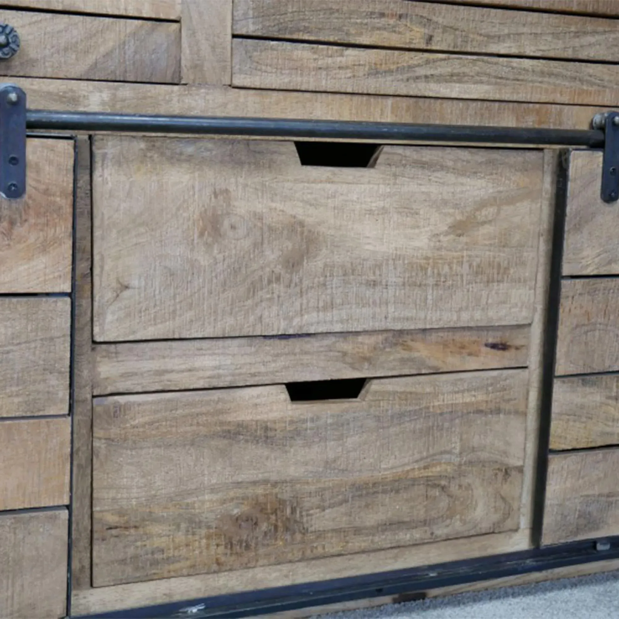 Industrial Large Sideboard with Sliding Doors - Mango Wood