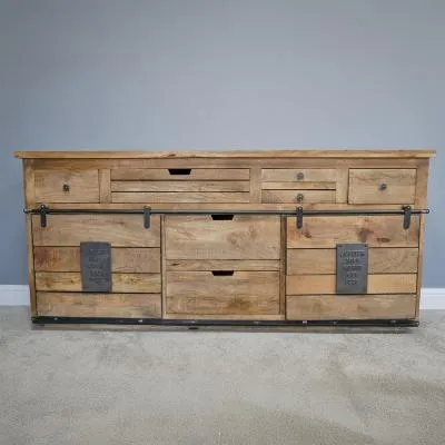 Industrial Large Sideboard with Sliding Doors - Mango Wood image