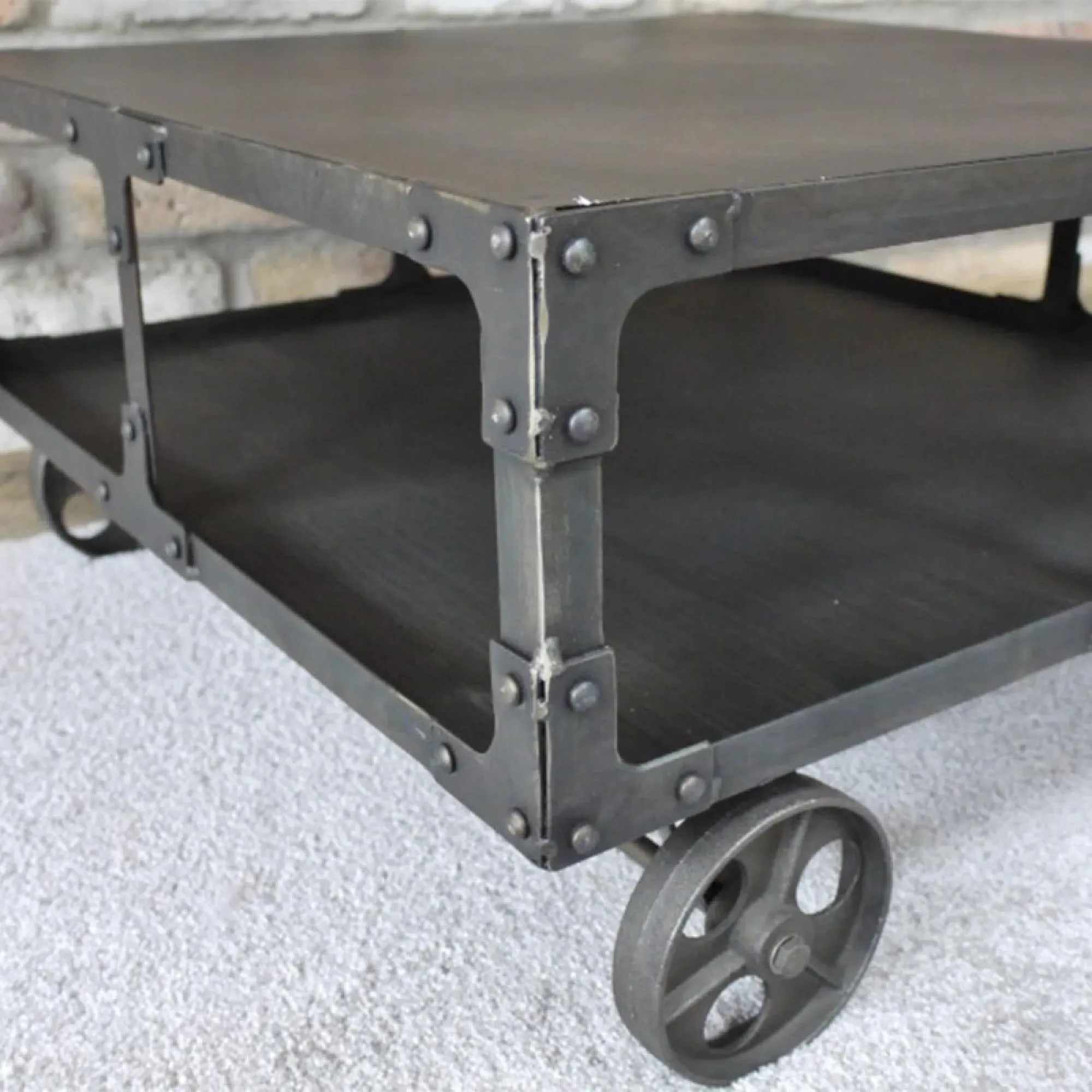 Industrial Metal Cart Coffee Table - Black