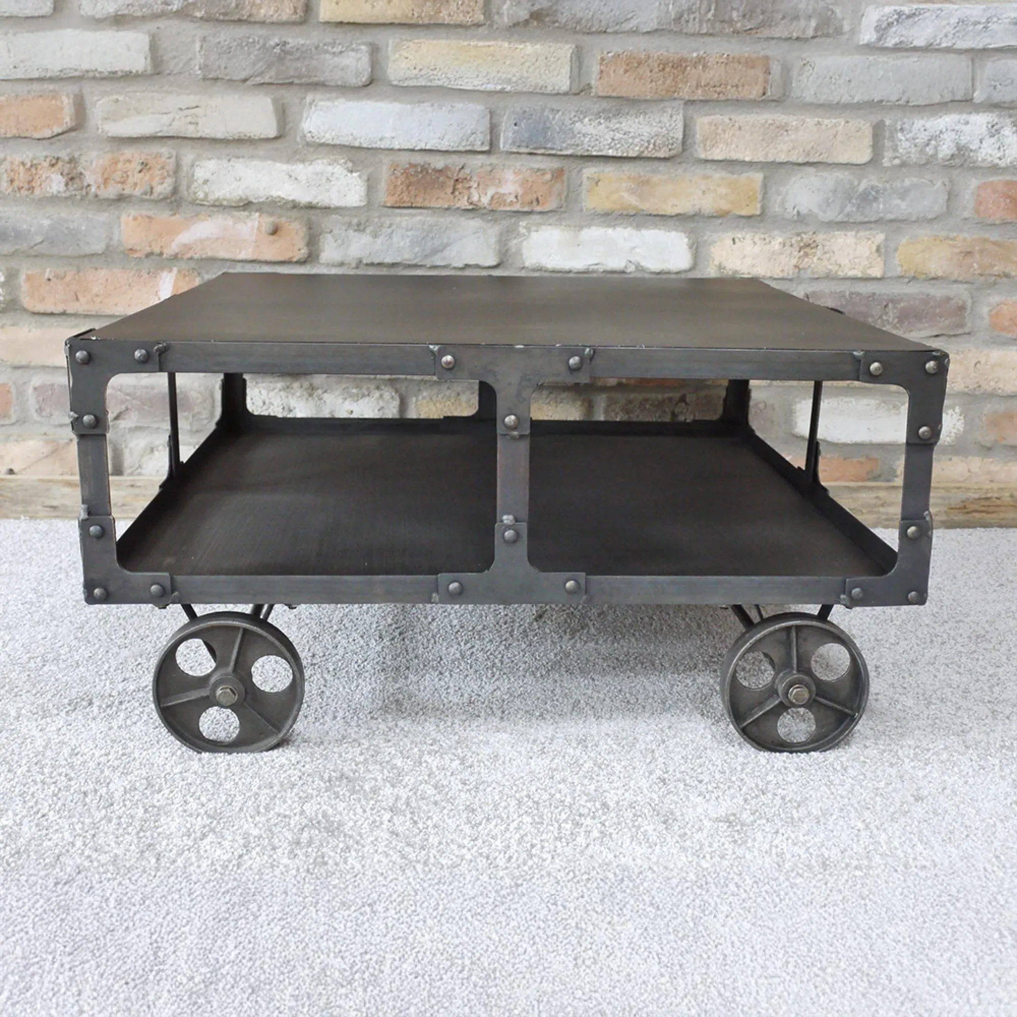 Industrial Metal Cart Coffee Table - Black