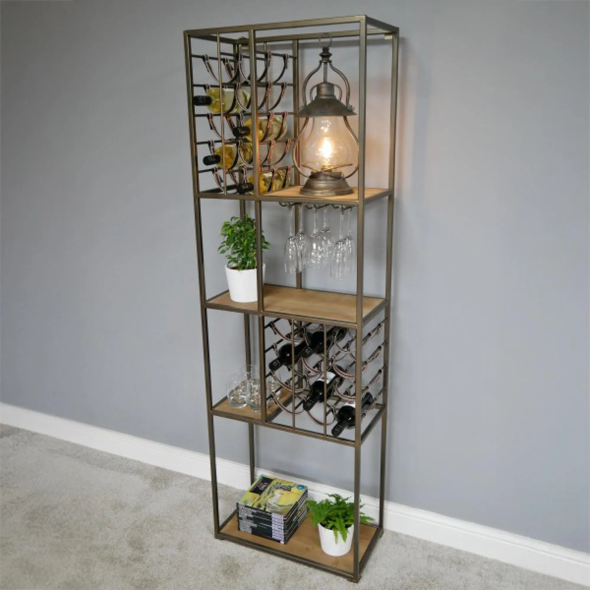 Industrial Metal Shelving Unit with Wine Rack - Black