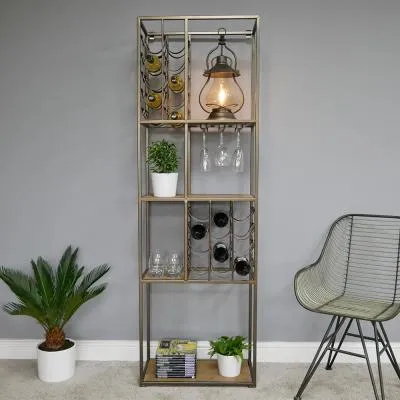 Industrial Metal Shelving Unit with Wine Rack - Black