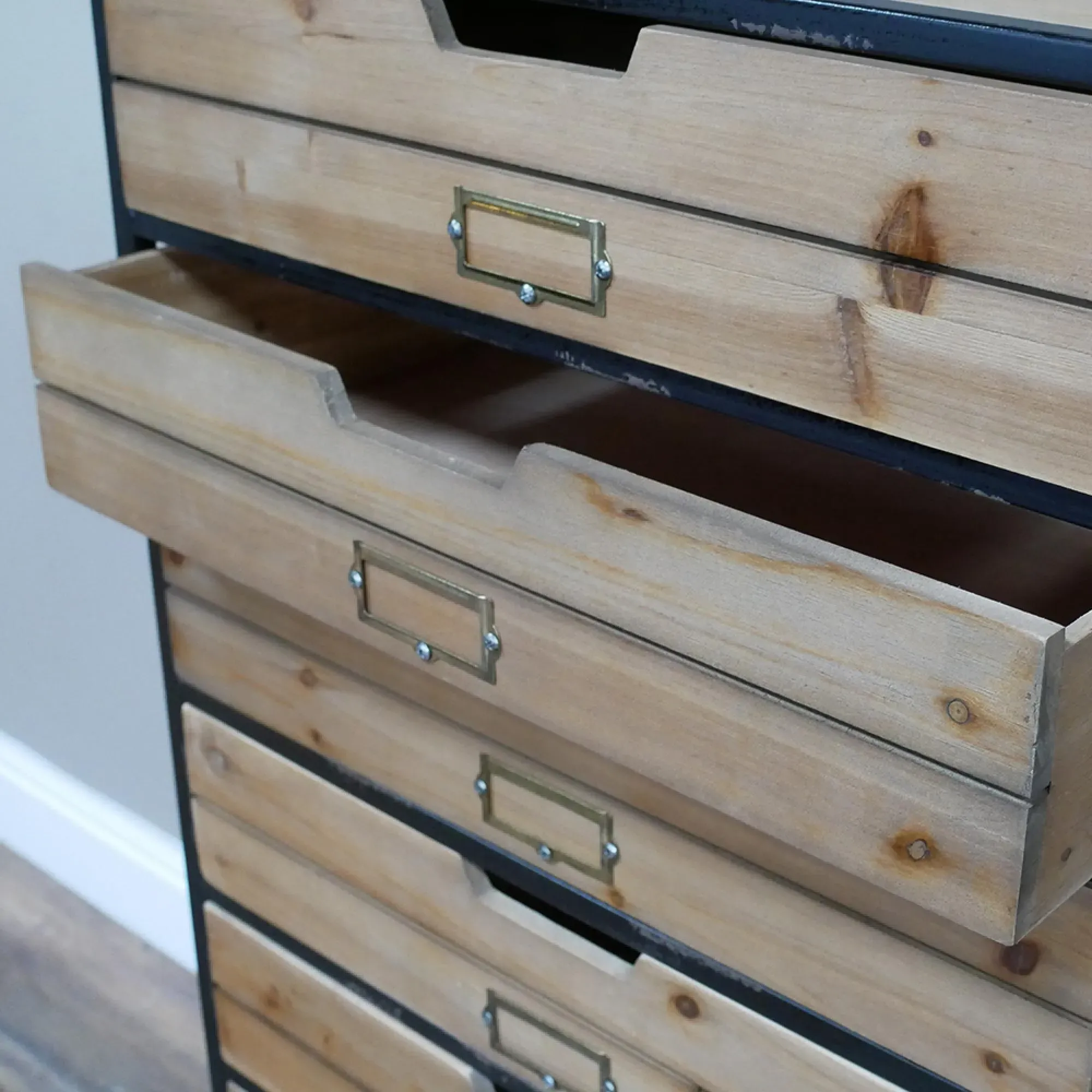 Industrial Multi Drawer Storage Unit - Black, Wood