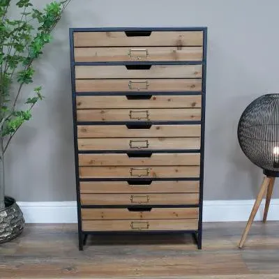 Industrial Multi Drawer Storage Unit - Black, Wood