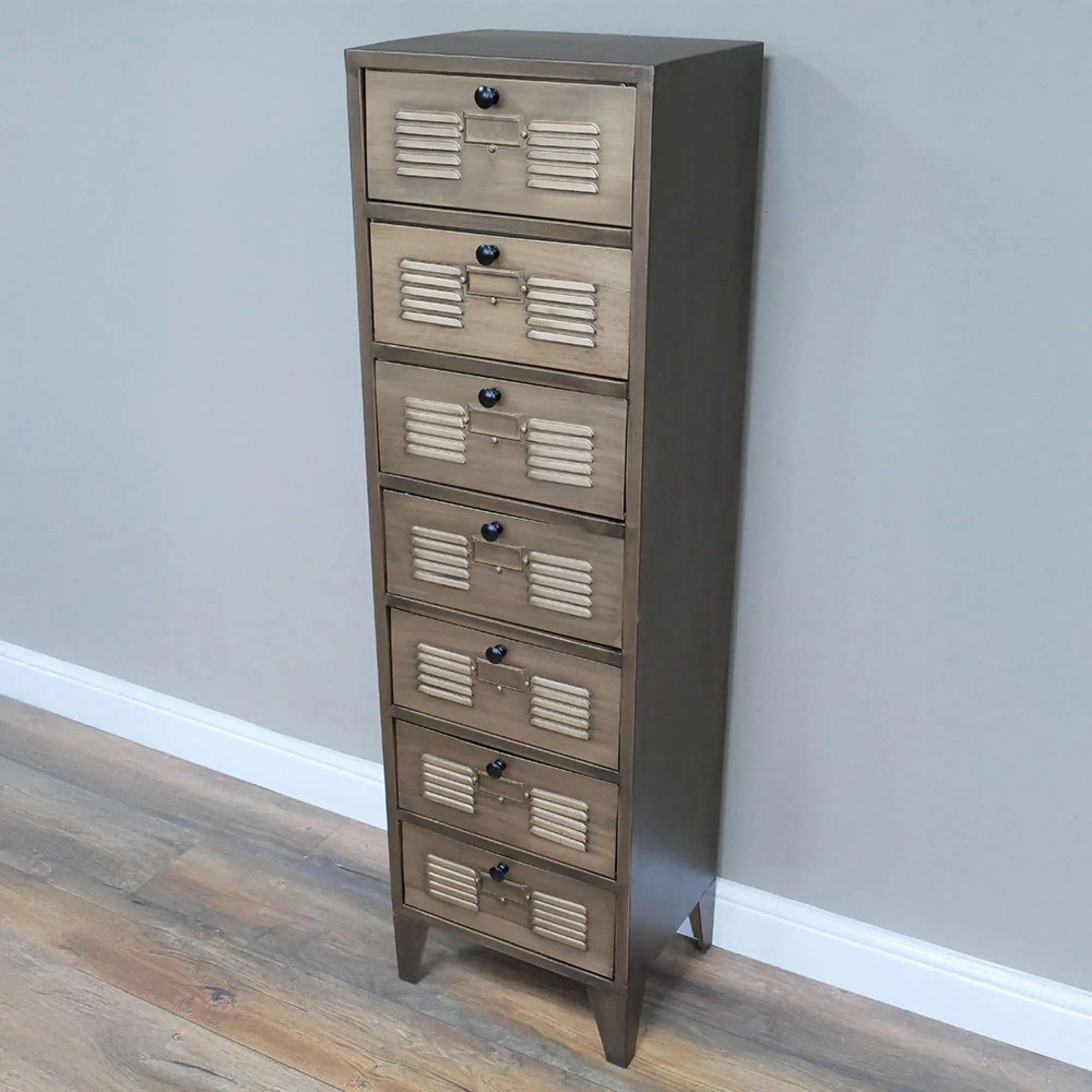 Industrial Multi Drawer Tallboy Chest - Gold, Metal