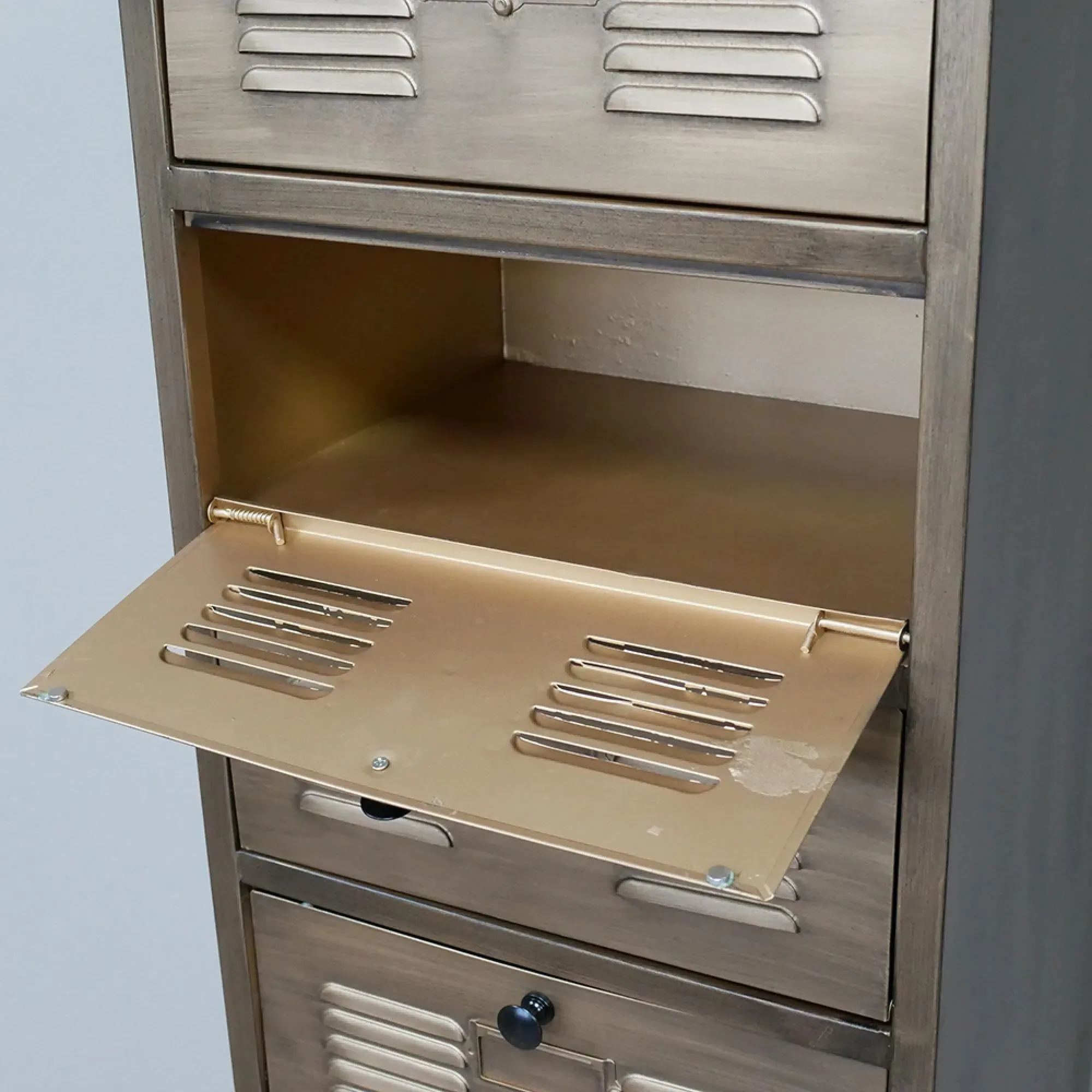 Industrial Multi Drawer Tallboy Chest - Gold, Metal