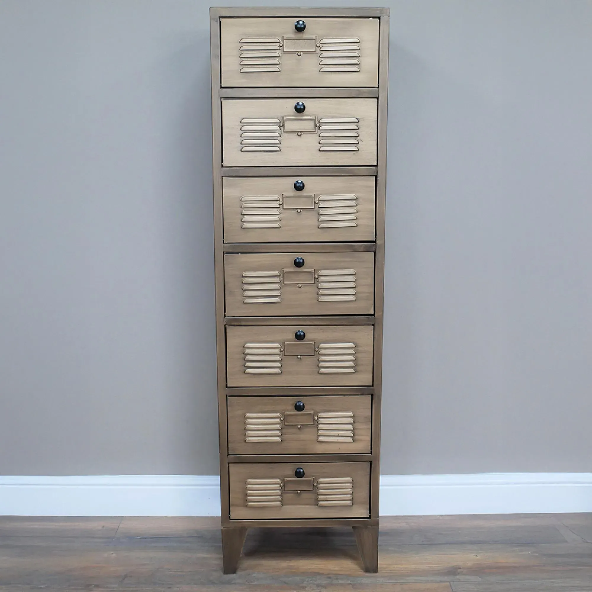 Industrial Multi Drawer Tallboy Chest - Gold, Metal