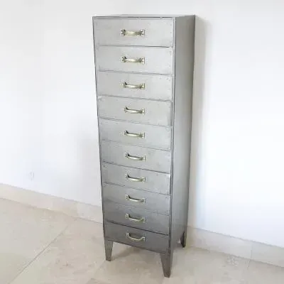 Industrial Multi Drawer Tallboy Chest - Grey, Metal