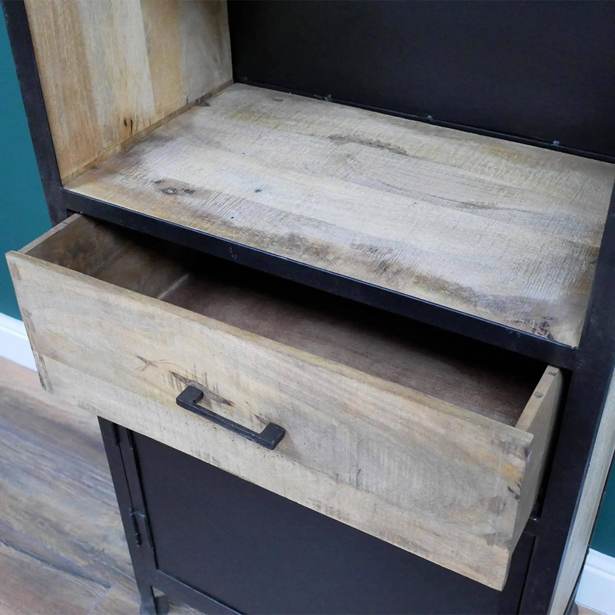 Industrial Narrow Bookcase - Mango Wood