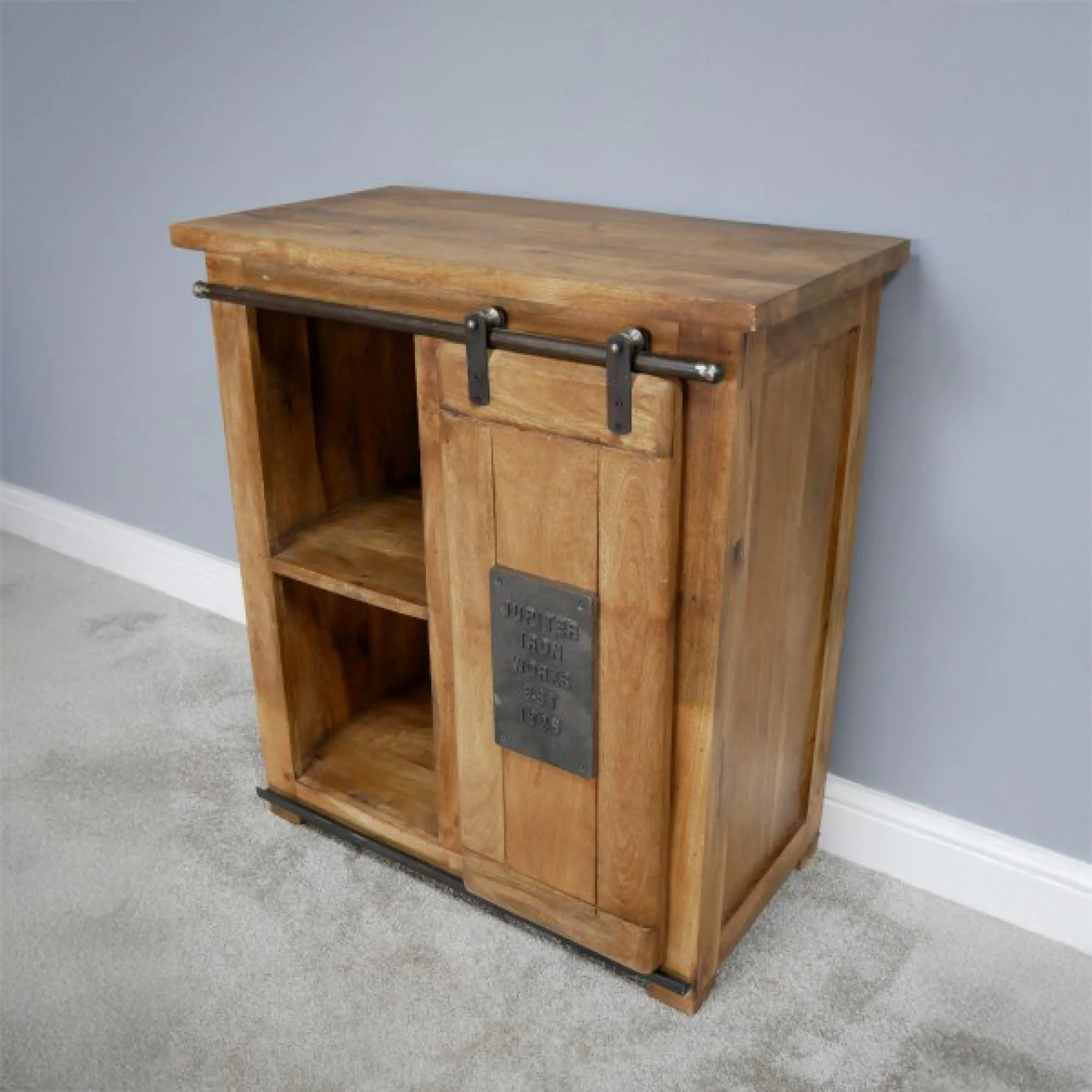 Industrial Sliding Door Storage Unit - Mango Wood