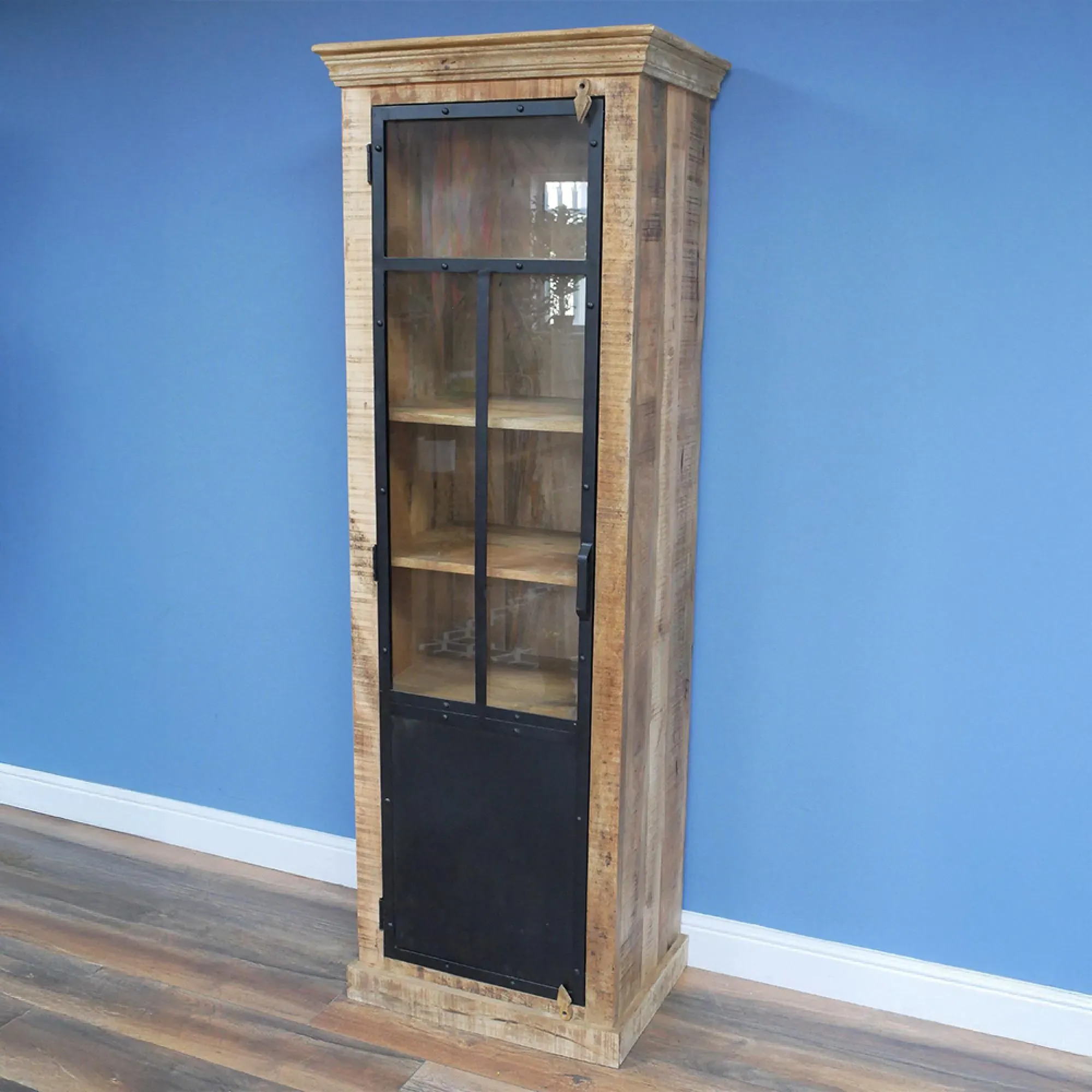 Industrial Tall Cabinet - Mango Wood, Glass