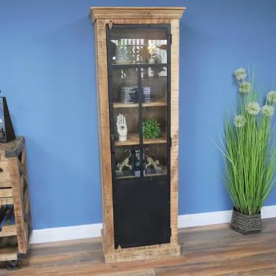 Industrial Tall Cabinet - Mango Wood, Glass