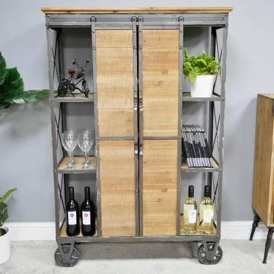 Industrial Tall Cabinet on Wheels - Fir Wood, Metal