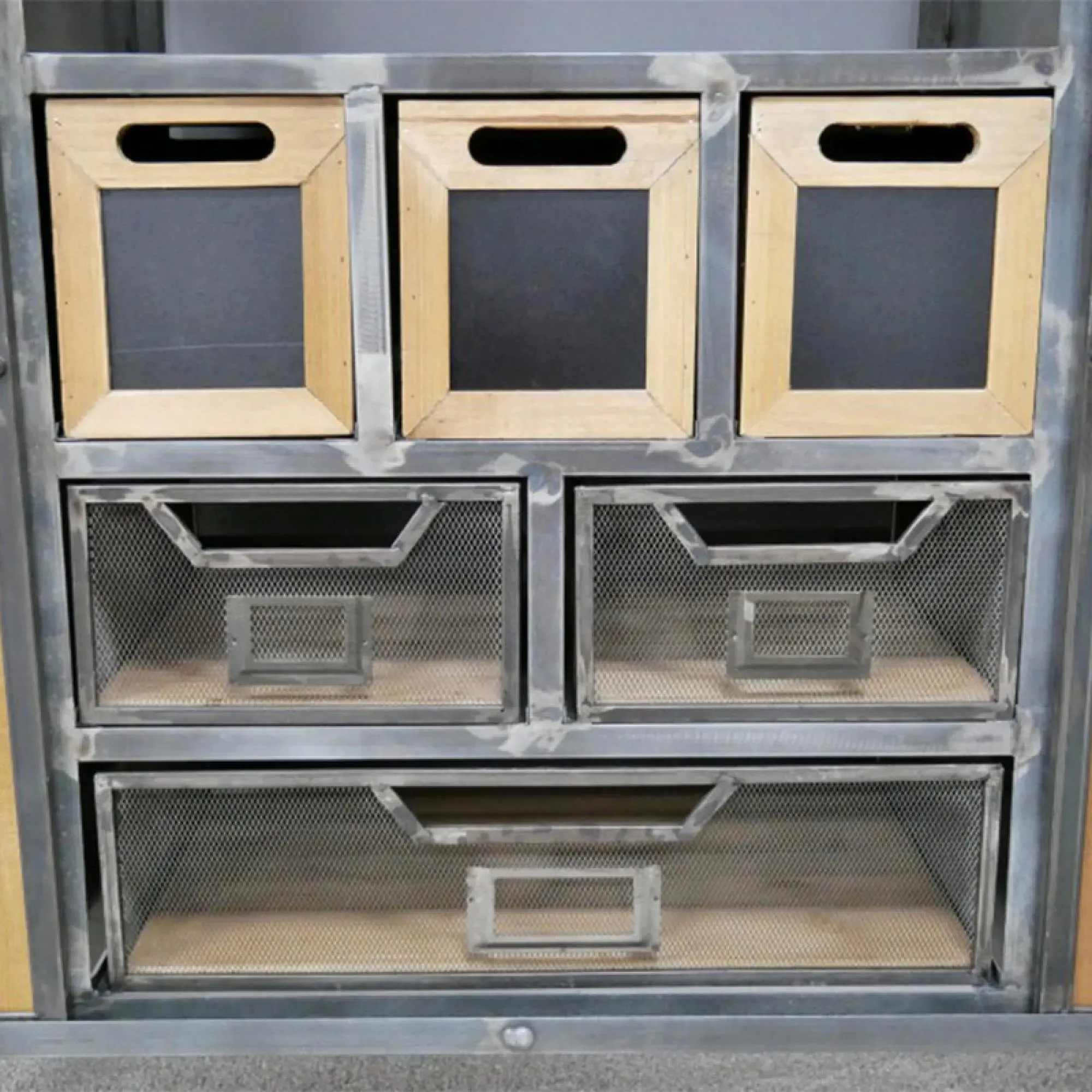 Industrial Wide Cabinet on Wheels - Fir Wood, Metal
