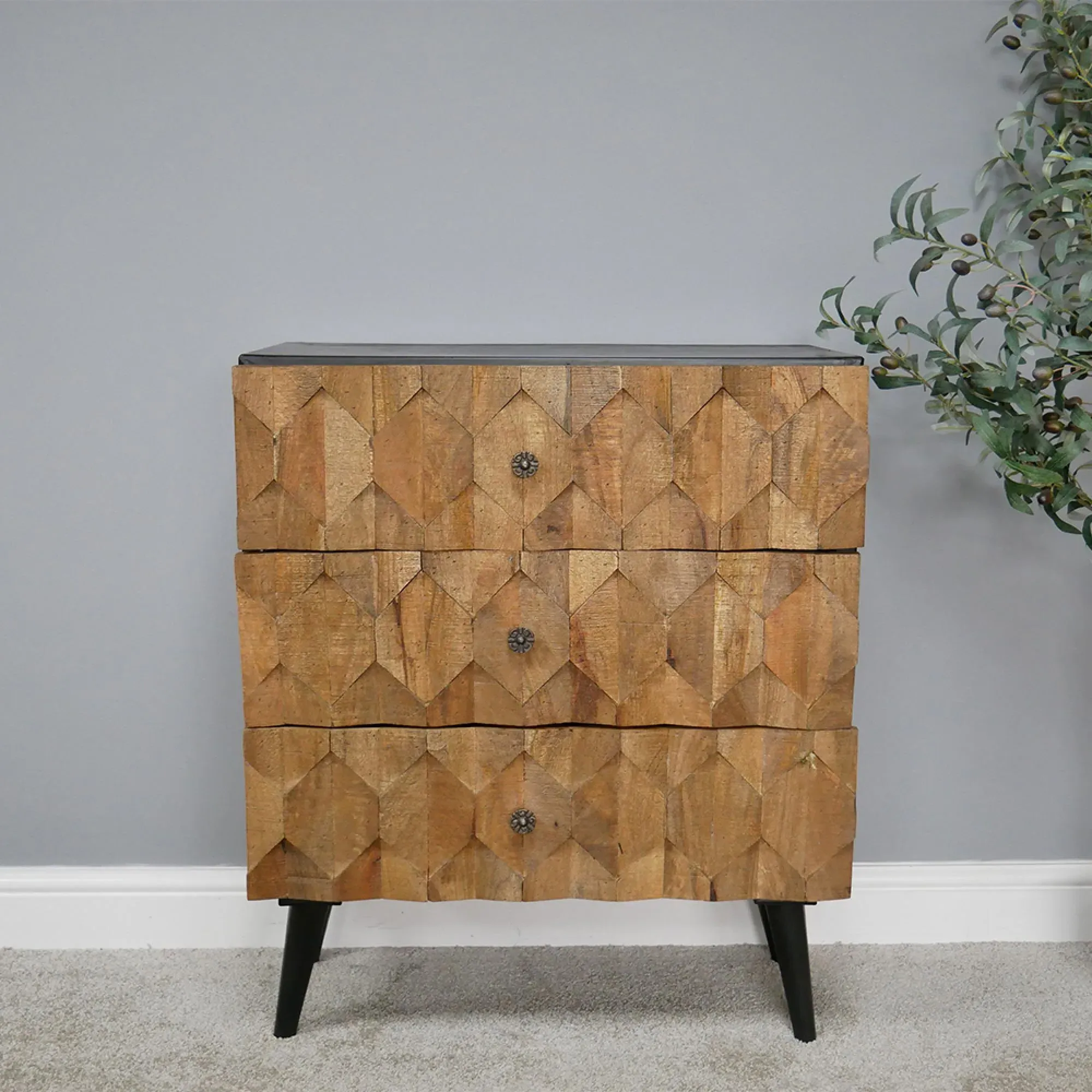 Industrial Wooden 3 Drawer Chest